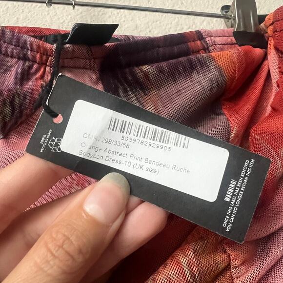 NWT PrettyLittleThing Orange Abstract Print Bandeau Bodycon Dress Size 6 - Picture 5 of 6